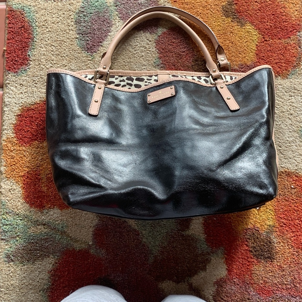 Kate Spade Black Tote with Tan Handles and Red Bow - Picture 5 of 5